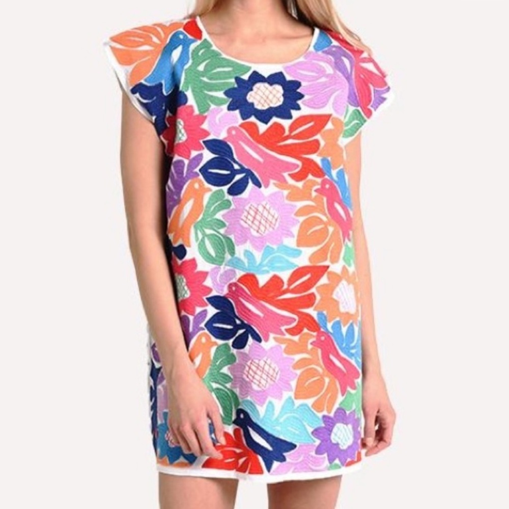 Trendy Colorful Floral Embroidered Mini Dress